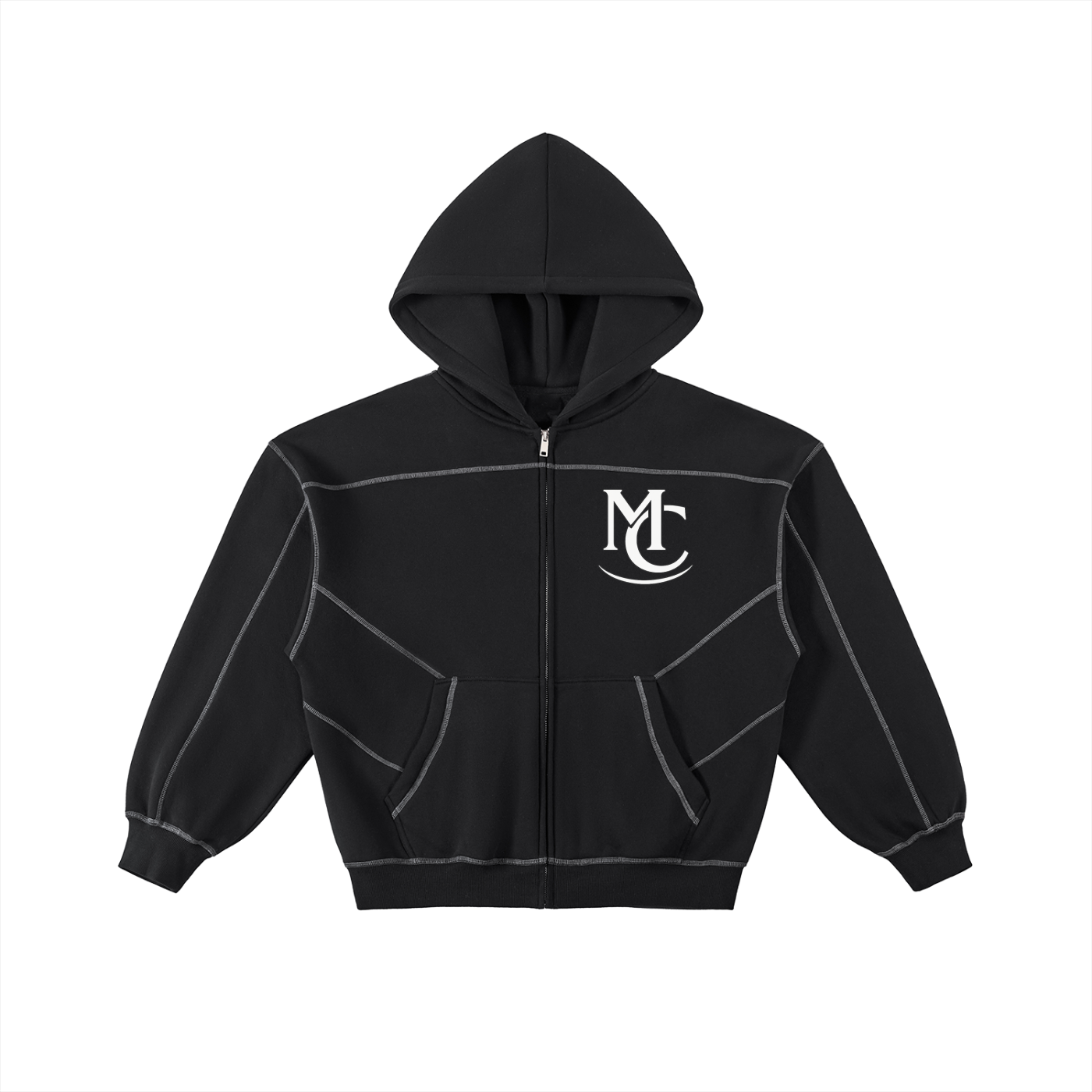 Mens Contrast-Stitched Boxy MC Fleece Zip Hoodie